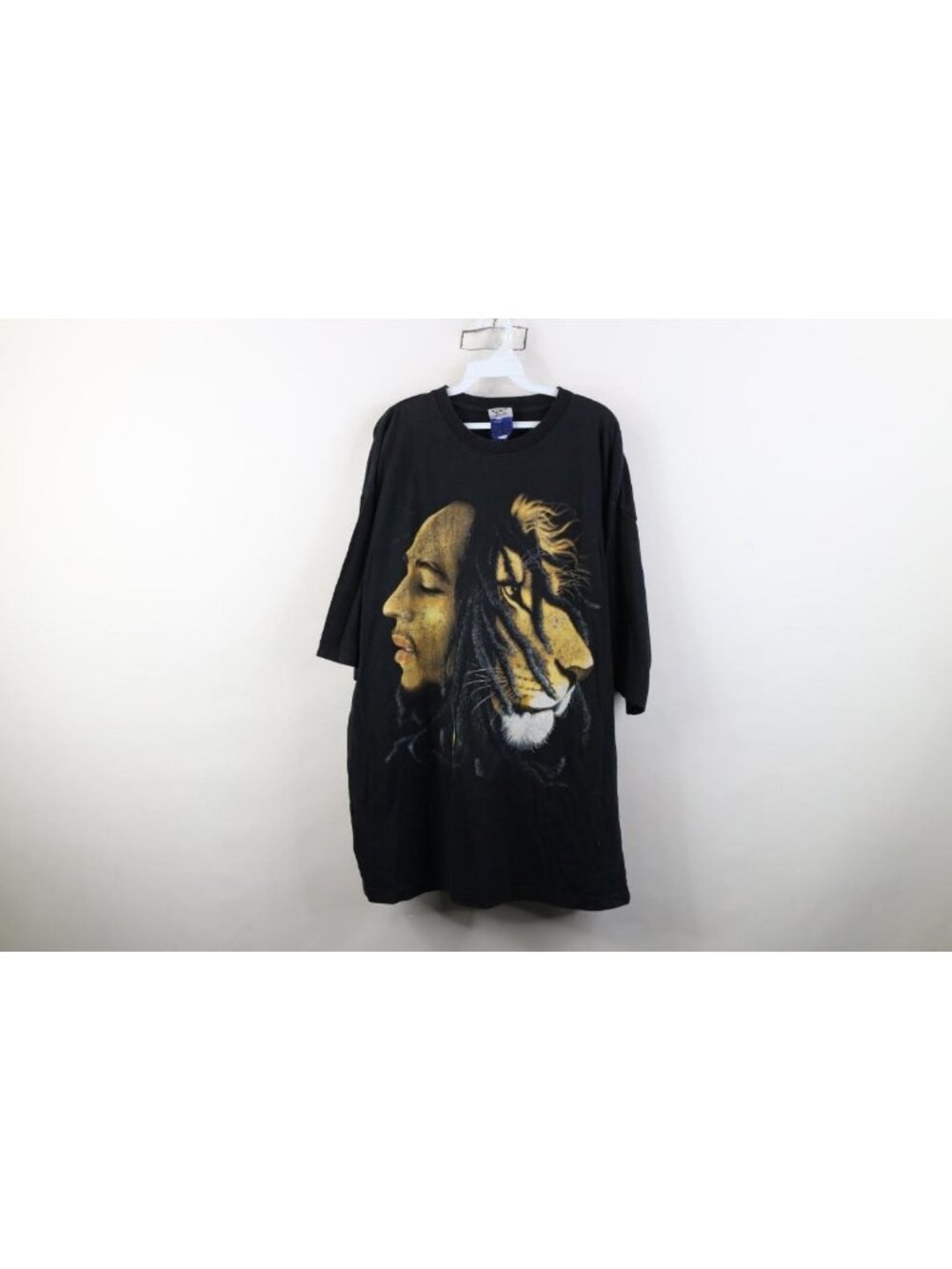 Vtg Y2K Streetwear Mens 2XL Distressed Jumbo Print Bob Marley Rasta Lion T-Shirt